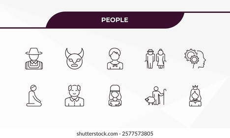 fully editable outline icon collection from people concept. thin line icons set such as chilean, devil mask, julus, shepherd, princes,