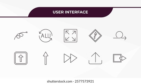 fully editable outline icon collection from user interface concept. thin line icons set such as sketched arrow, alu, key up, upload button, export arrow,