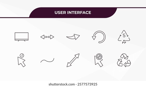 fully editable outline icon collection from user interface concept. thin line icons set such as display, double arrows, wait cursor, forbidden cursor, recycle,