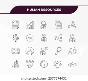 fully editable outline icon collection from human resources concept. thin line icons set such as curriculum vitae, benchmarking, chess clock, candidate, selection,