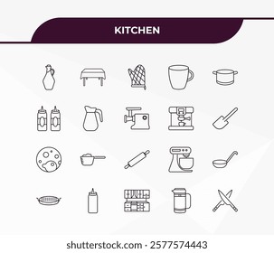 fully editable outline icon collection from kitchen concept. thin line icons set such as olive oil, tablecloth, molded, coffee pot, knives,