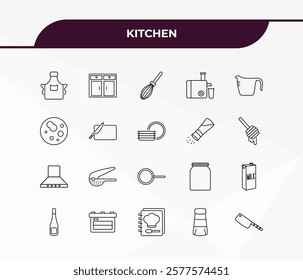 fully editable outline icon collection from kitchen concept. thin line icons set such as apron, kitchen cabinet, extractor hood, spice jar, cleaver,