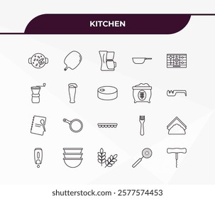 fully editable outline icon collection from kitchen concept. thin line icons set such as paella, kitchen board, recipe book, skimmer, corkscrew,