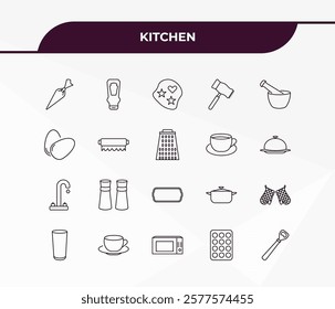 fully editable outline icon collection from kitchen concept. thin line icons set such as pastry bag, ketchup, kitchen tap, muffin pan, bottle opener,