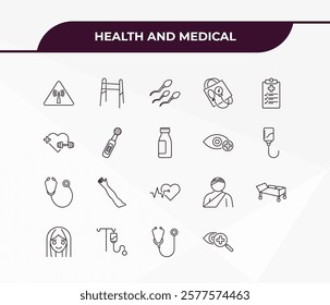 fully editable outline icon collection from health and medical concept. thin line icons set such as non ionizing radiation, medical walker, medical drip, stethoscope, optometrist,