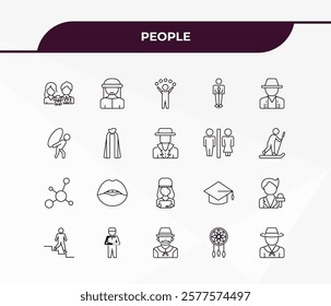 fully editable outline icon collection from people concept. thin line icons set such as man girl and dog, bedouin, ecosystem, bohemian, colombian,