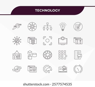 fully editable outline icon collection from technology concept. thin line icons set such as user research, colory theory, mood board, back end, uptime and downtime,