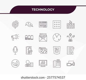 fully editable outline icon collection from technology concept. thin line icons set such as click through rate, asking, retro microphone, fax phone, responsive web de,