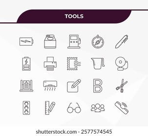 fully editable outline icon collection from tools concept. thin line icons set such as battery charging, top load washer, daily specials board, squad, ringing,