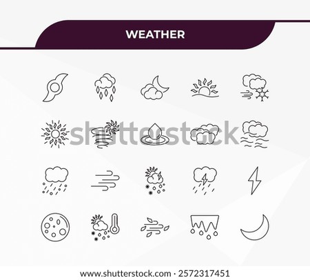 fully editable outline icon collection from weather concept. thin line icons set such as hurricane, ice pellets, hail, thaw, waxing moon,