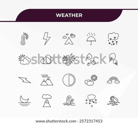 fully editable outline icon collection from weather concept. thin line icons set such as hot, bolt, lightning, sleet, haze,