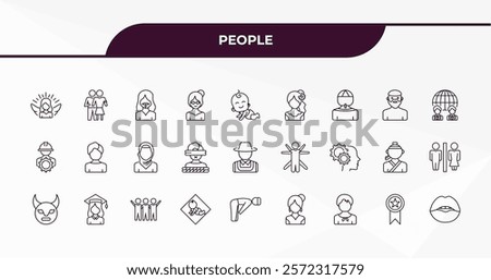 fully editable outline icon collection from people concept. thin line icons set such as grace, snuggle, muslim man, bast, seductive,
