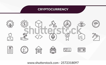 fully editable outline icon collection from cryptocurrency concept. thin line icons set such as as, economy gear, best seller, sell, card,