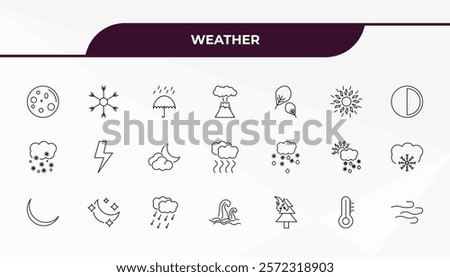 fully editable outline icon collection from weather concept. thin line icons set such as full moon, cold, sleet, thermometer, breeze,