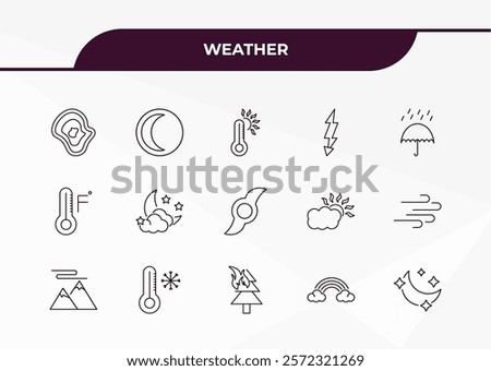 fully editable outline icon collection from weather concept. thin line icons set such as isobars, first quarter, farenheit, rainbow, twilight,