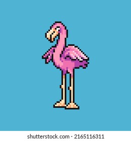 Fully editable pixel art vector illustration pink flamingo for game development,
graphic design, poster and art.