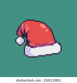 Fully editable pixel art vector illustration christmas hat for game development, graphic design, poster and art.