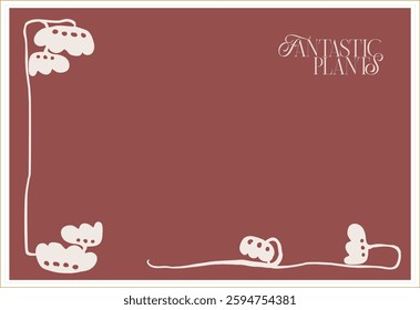 Fully editable pre-made background of abstract botanical elements in pastel colors. Modern digital art for branding, wedding design, printing.