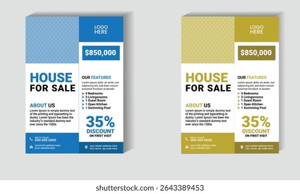 Fully editable real estate flyer template featuring a stylish and modern layout ideal for house sale promotion. Includes key sections like pricing, property details and features.