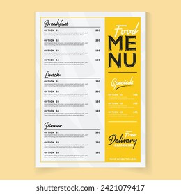 plantilla de tarjeta de menú de comida de restaurante totalmente editable para restaurante y cafetería