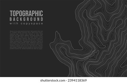 Fully editable and scalable vector illustration of topographic map with a copy space on a dark background. Great as an abstract background.