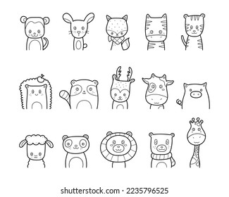 Fully editable set of cute little animals which would be great for children coloring book.