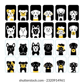 Fully editable set of cute puppies of different breeds.