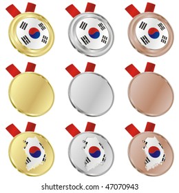 fully editable south korea vector flag in medal shapes