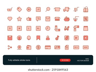 Fully editable stroke icons for app stores and shopping sites