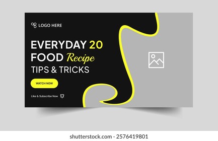 Fully editable tips and tricks video thumbnail banner design, delicious food review techniques video cover banner design, customizable vector eps 10 file format