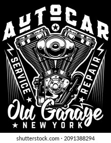Fully editable Vector EPS 10 Outline of Auto Car Service and Repair Old Garage T-Shirt Design an image suitable for T-shirts, Mugs, Bags, Poster Cards and much more. The Package is 4500* 5400px