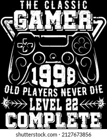 Vollständig bearbeitbare Vector EPS10 Outline des Classic Gamer Level UP T-Shirt Designs für T-Shirts, Mugs, Bags, Poster Cards und vieles mehr. Das Paket enthält 4500* 5400 Pixel