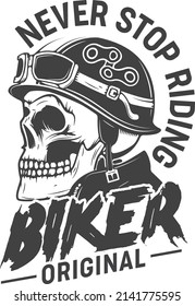 Fully editable Vector EPS 10 Outline of Never Stop Riding Biker T-Shirt Design an image suitable for T-shirts, Mugs, Bags, Poster Cards and much more. The Package is 4500* 5400px