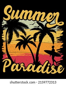 Fully editable Vector EPS 10 Outline of Summer Paradise T-Shirt Design an image suitable for T-shirts, Mugs, Bags, Poster Cards, and much more. The Package is 4500* 5400px