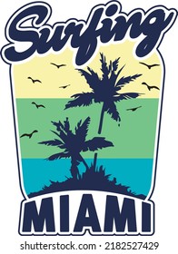 Fully editable Vector EPS 10 Outline of Surfing Miami T-Shirt Design an image suitable for T-shirts, Mugs, Bags, Poster Cards, and much more. 