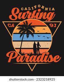 Fully editable Vector EPS 10 Outline of California Surfing Paradise T-Shirt Design an image suitable for T-shirts, Mugs, Bags, Poster Cards, and much more. The Package is 4500* 5400px