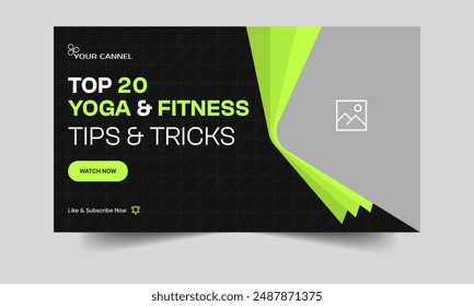 Fully editable vector eps fitness video cover banner design, body massage and yoga tips and tricks video thumbnail banner design, vector eps 10 file format