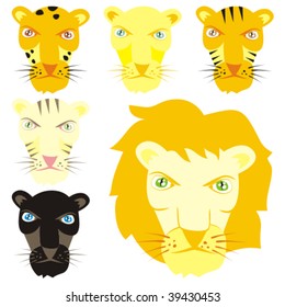 fully editable vector feline heads