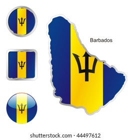 fully editable vector flag of barbados in map and web buttons shapes