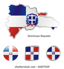 fully editable vector flag of dominican republic in map and web buttons shapes