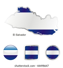 fully editable vector flag of el salvador in map and web buttons shapes