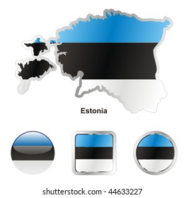 fully editable vector flag of estonia in map and web buttons shapes