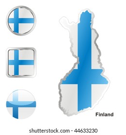 fully editable vector flag of finland in map and web buttons shapes
