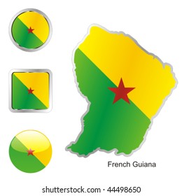 fully editable vector flag of french guiana in map and web buttons shapes