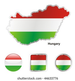 fully editable vector flag of hungary in map and web buttons shapes