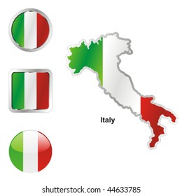 fully editable vector flag of italy in map and web buttons shapes
