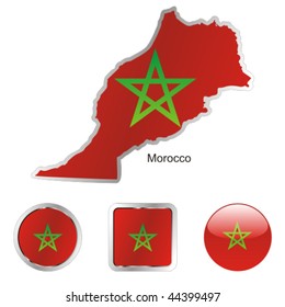 fully editable vector flag of morocco in map and web buttons shapes