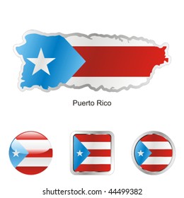 fully editable vector flag of puerto rico in map and web buttons shapes