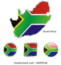 fully editable vector flag of south africa in map and web buttons shapes