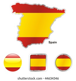 fully editable vector flag of spain in map and web buttons shapes